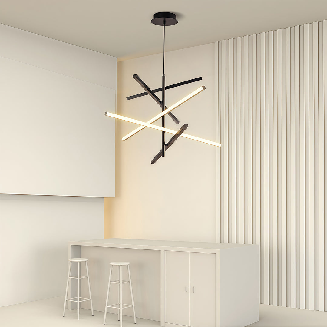 Linear LED Chandelier in Iron – Modern Nordic Pendant for Dining & Kitchen