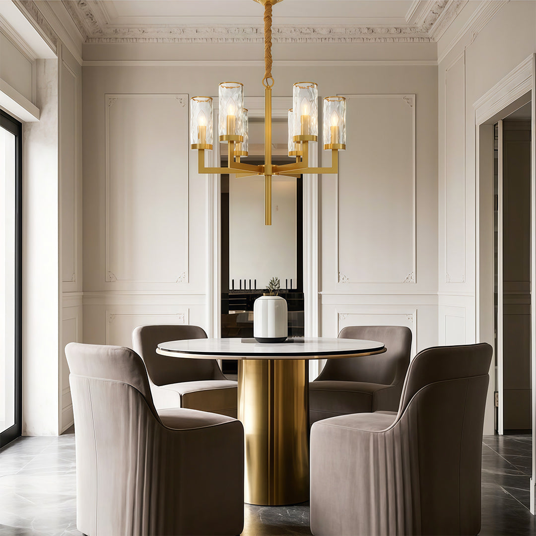 Modern Glass Island Chandelier with Copper Frame for Dining Room and Kitchen