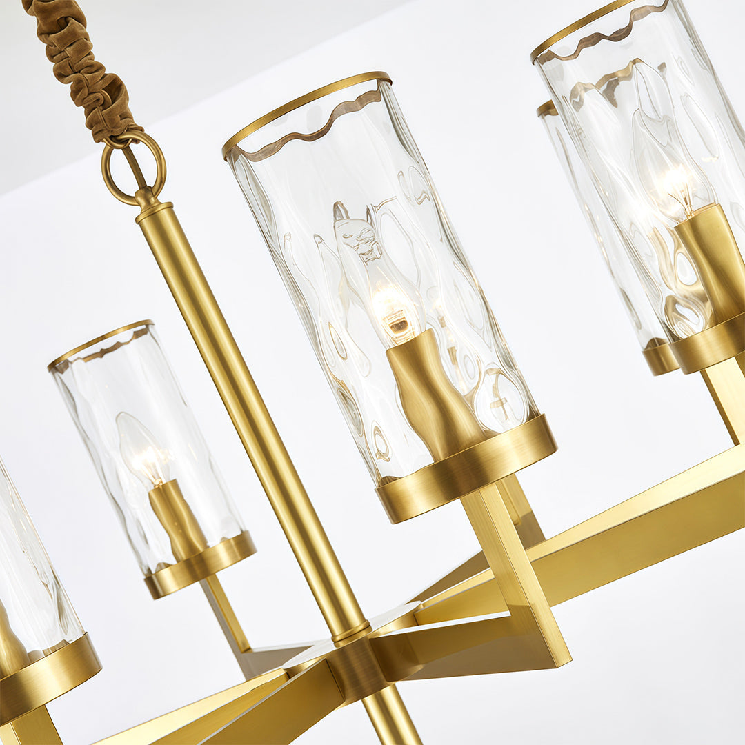 Modern Glass Island Chandelier with Copper Frame for Dining Room and Kitchen