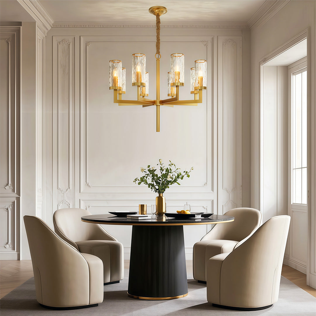 Modern Glass Island Chandelier with Copper Frame for Dining Room and Kitchen