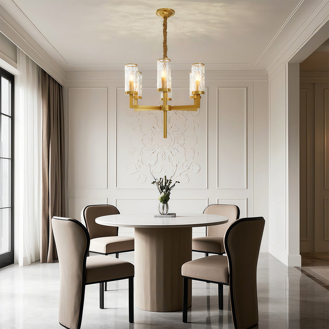 Modern Glass Island Chandelier with Copper Frame for Dining Room and Kitchen