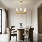 Modern Glass Island Chandelier with Copper Frame for Dining Room and Kitchen
