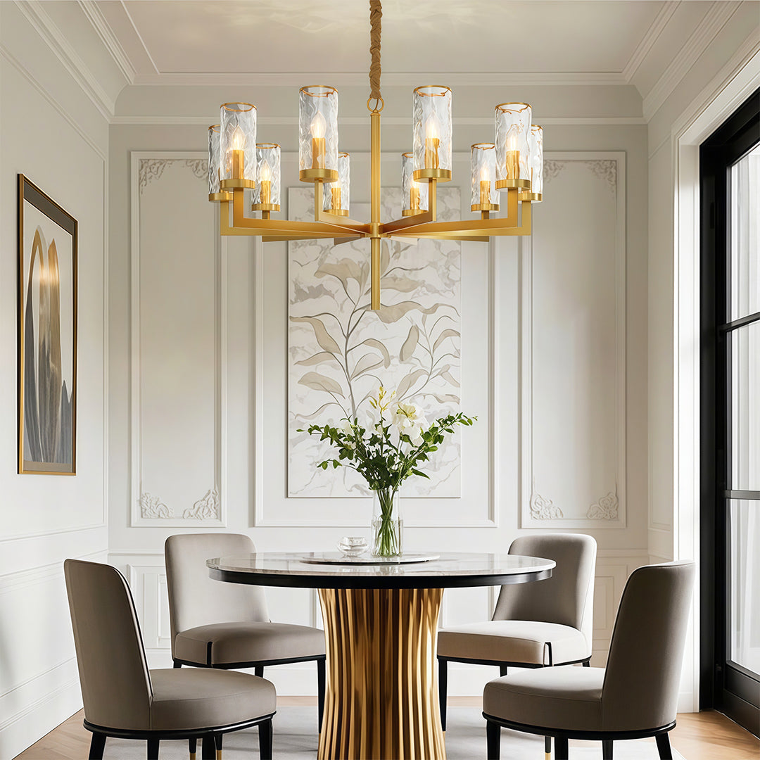 Modern Glass Island Chandelier with Copper Frame for Dining Room and Kitchen