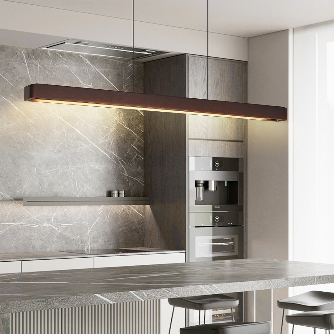 Linear Pendant Light with Walnut Wood Accents, Japanese Minimalist Island Lighting