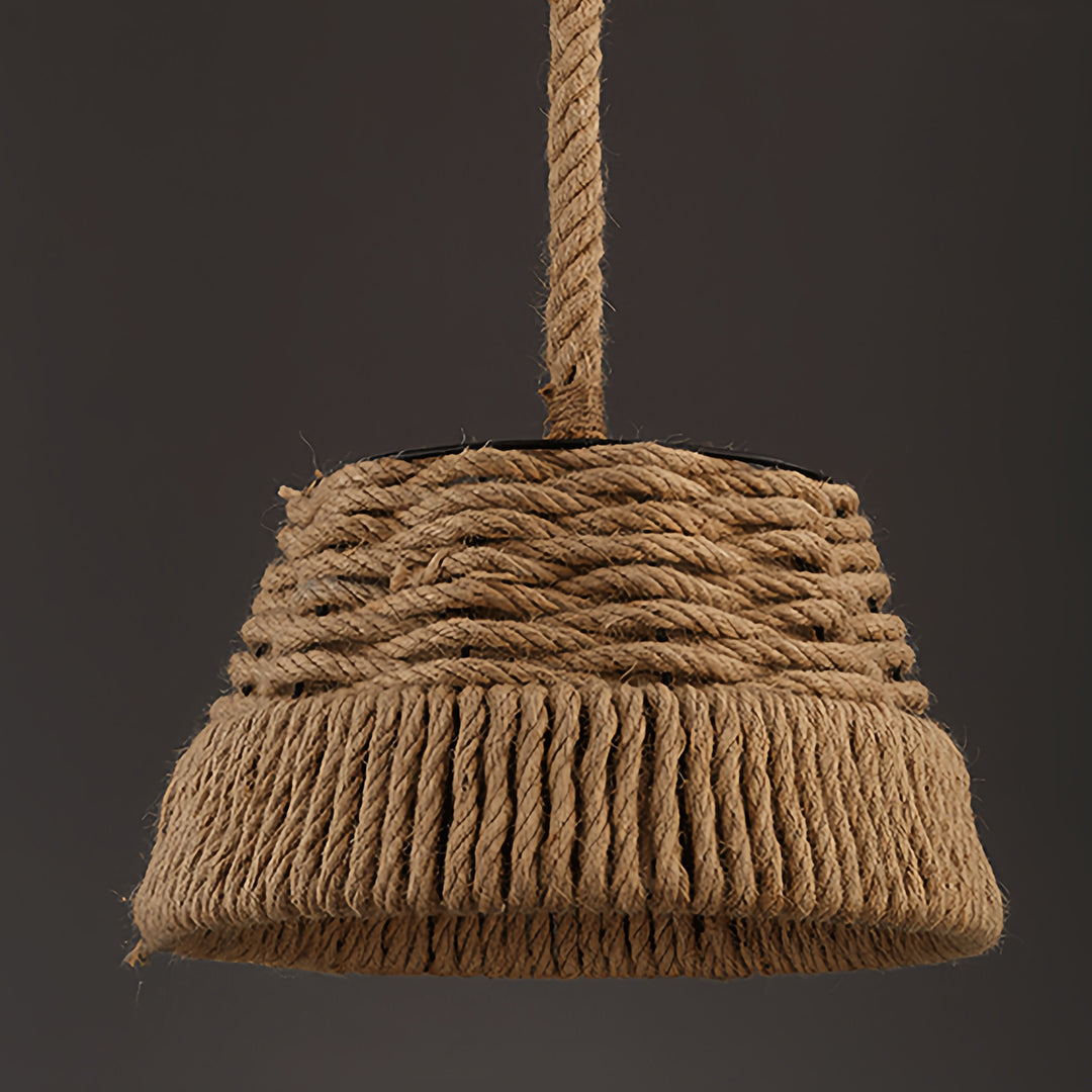 Artisan Hemp Rope Pendant Light with Iron Shade – Vintage Industrial Ceiling Lamp