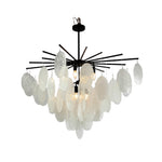 Mother of Pearl Chandelier with Black Metal Frame and Clear Glass Shades