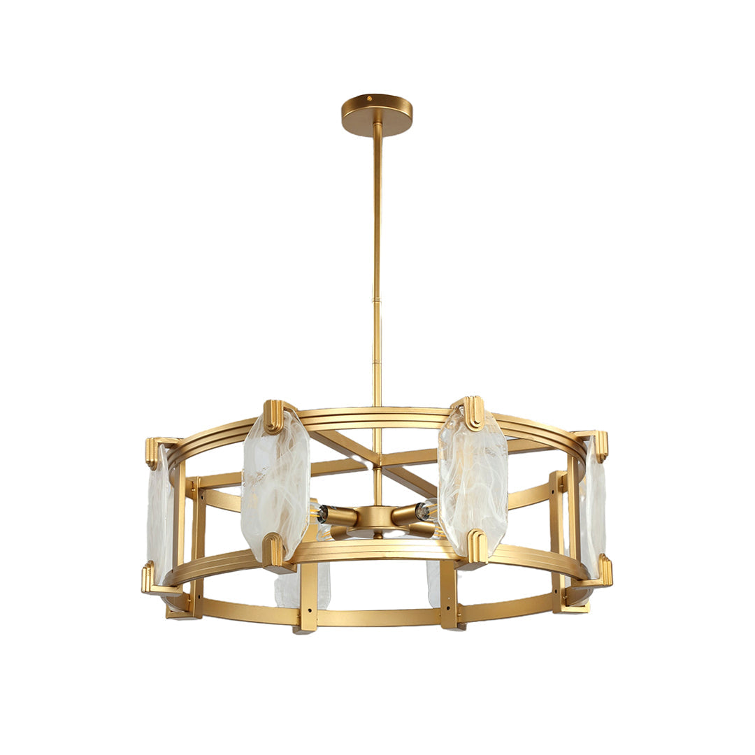 Aurelia Round Glass Chandelier in Polished Brass for Dining and Living Spaces