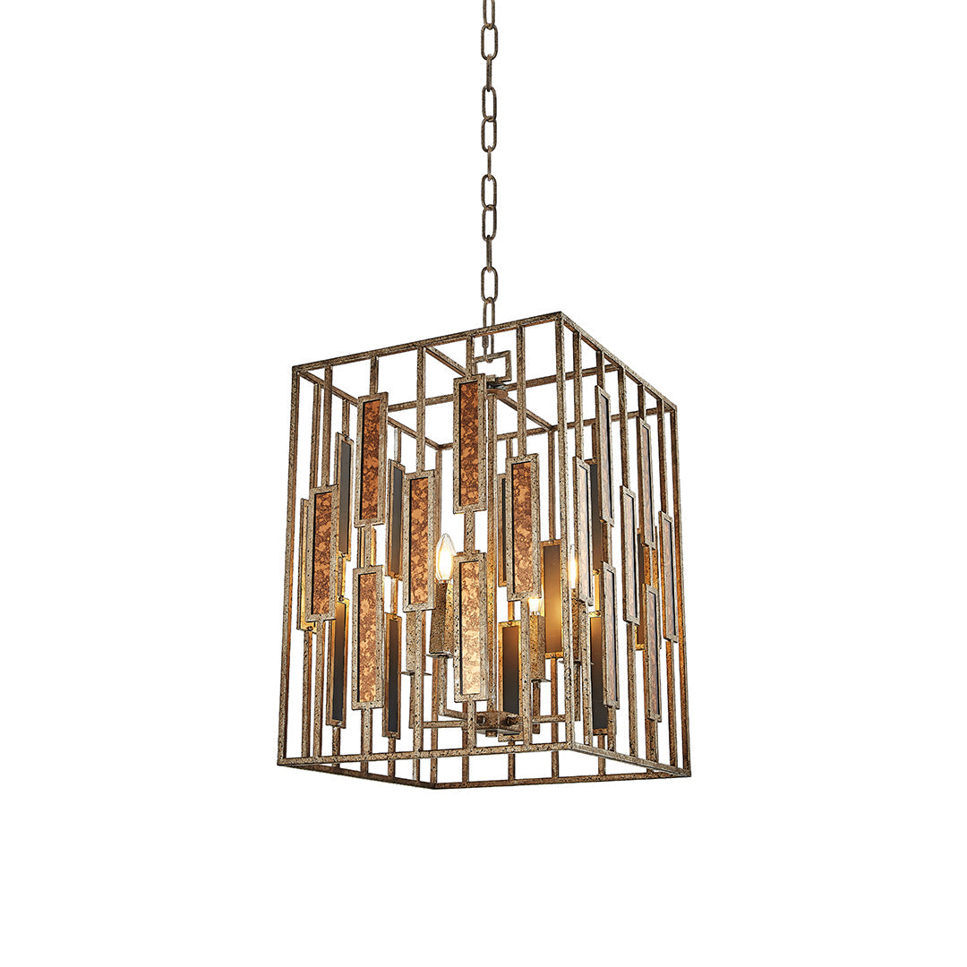 Aged Brass Open Frame Pendant Light with Clear Glass Shade