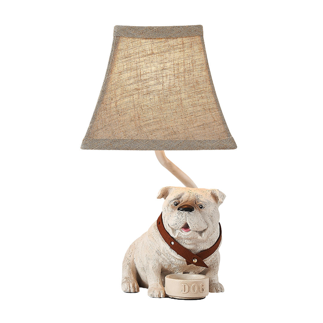 White Resin Dog Table Lamp with Fabric Shade, Mid-Century Modern Decor
