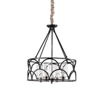 American Vintage Black Metal and Glass Chandelier with Adjustable Chain