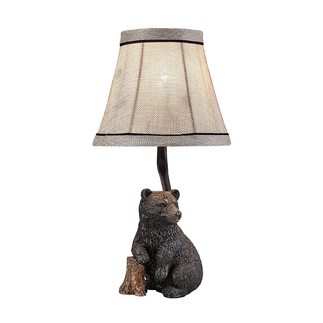 European Style Bear Resin Table Lamp with Fabric Shade
