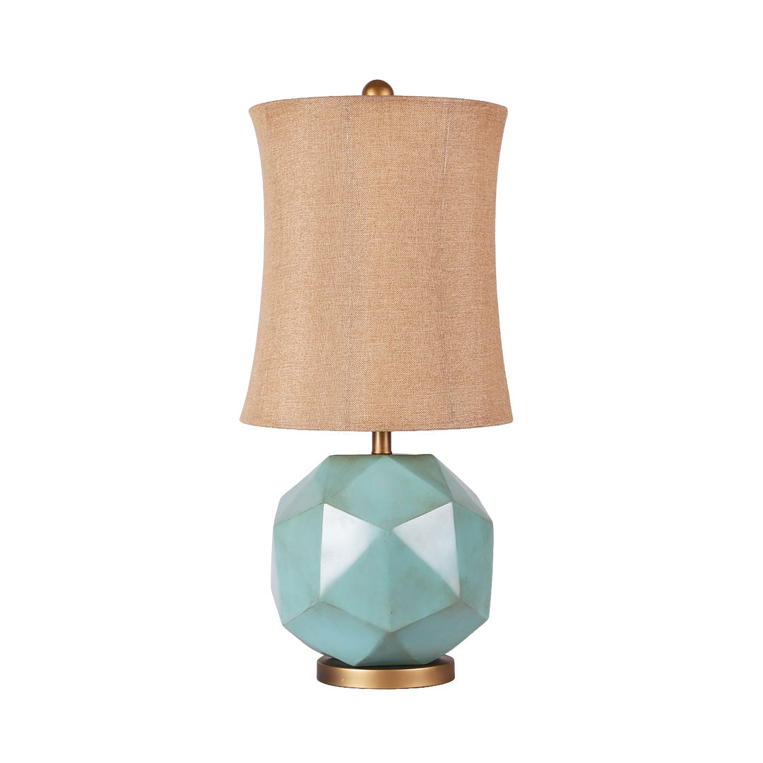 Teal Resin Table Lamp with Brown Fabric Shade – Modern Industrial Designer Lighting