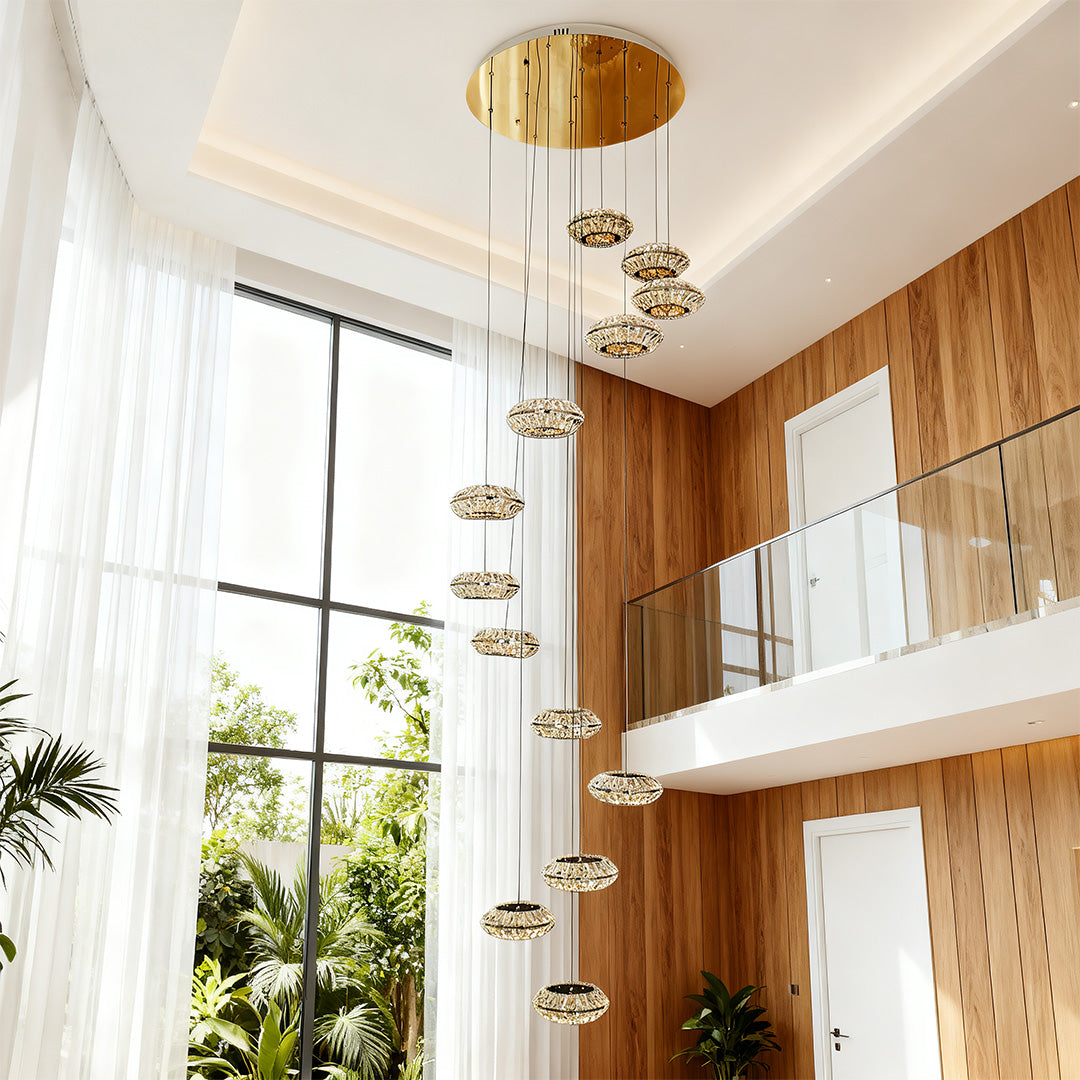 Italian Crystal Chandelier with Titanium Gold Frame, 13-Light LED