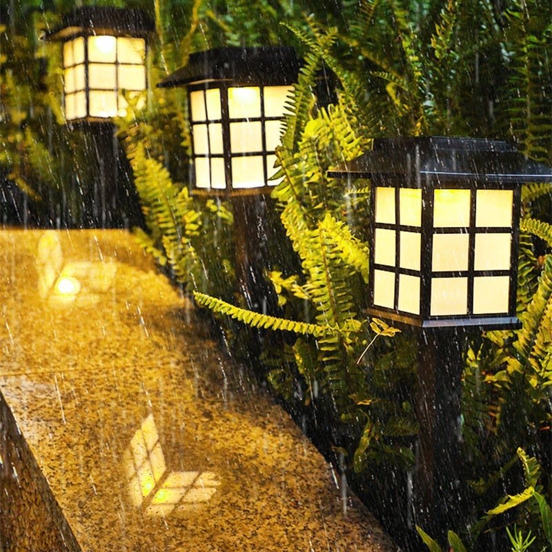 Modern Solar LED Garden Stake Lights, Black Square Pavilion Design for Pathways and Patios
