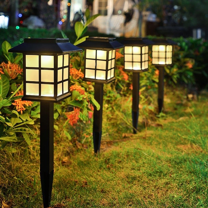 Modern Solar LED Garden Stake Lights, Black Square Pavilion Design for Pathways and Patios