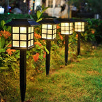 Modern Solar LED Garden Stake Lights, Black Square Pavilion Design for Pathways and Patios