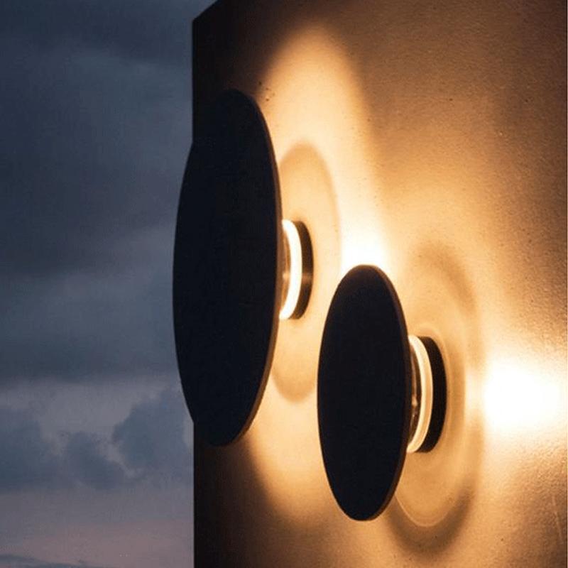 Outdoor Round Gray Concrete Led Wall Flush Lights Accent Landscape Lighting