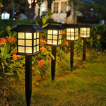Modern Solar LED Garden Stake Lights, Black Square Pavilion Design for Pathways and Patios