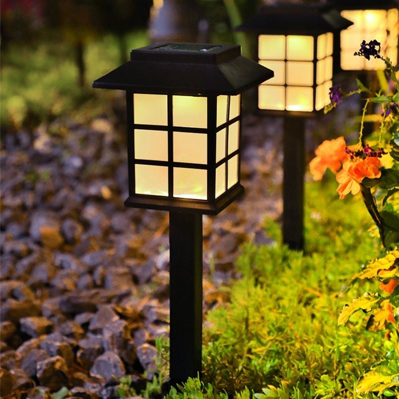 Modern Solar LED Garden Stake Lights, Black Square Pavilion Design for Pathways and Patios