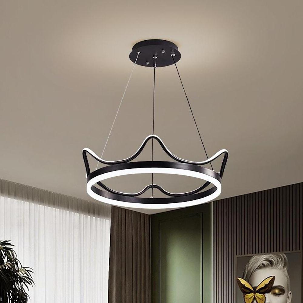 Dimmable Round Led Ring Chandelier Crown Design Modern Aluminum Acrylic Pendant Light For Living Room