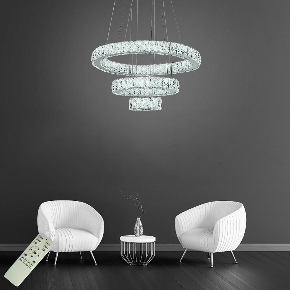 Modern 3 Tiers Circles Suspended Chandelier With Crystal Accents