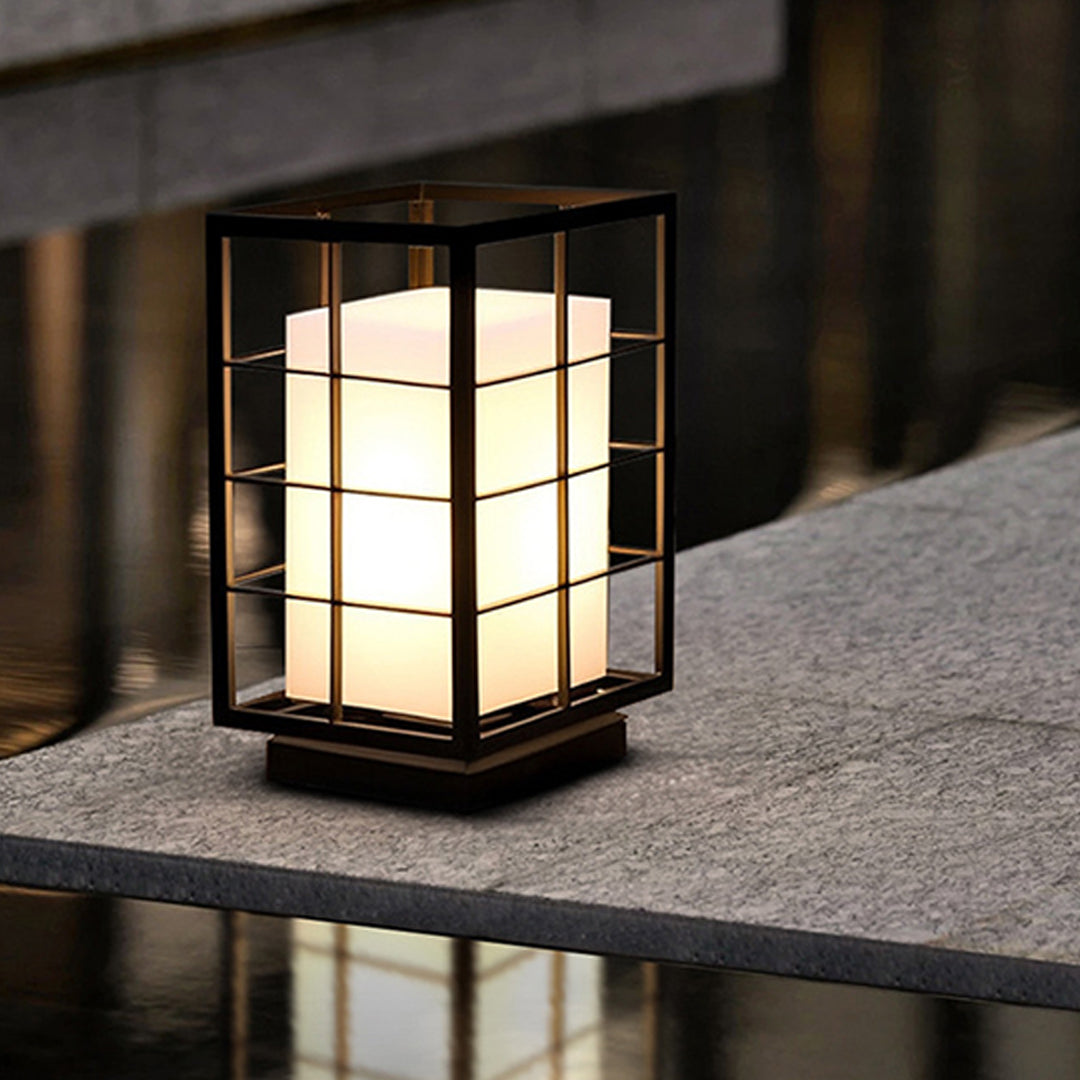 Modern Japanese Outdoor Lantern in Graphite Steel with Warm LED Glow