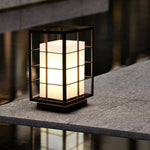 Modern Japanese Outdoor Lantern in Graphite Steel with Warm LED Glow