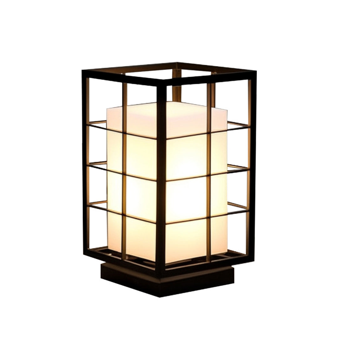 Modern Japanese Outdoor Lantern in Graphite Steel with Warm LED Glow
