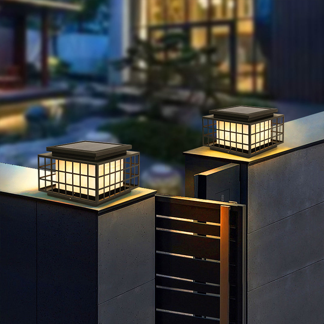 Stainless Steel Solar Pillar Lights with Alabaster Shade for Modern Courtyards