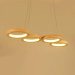 Modern Wood LED Chandelier with Four Ambient Rings for Dining and Living Spaces