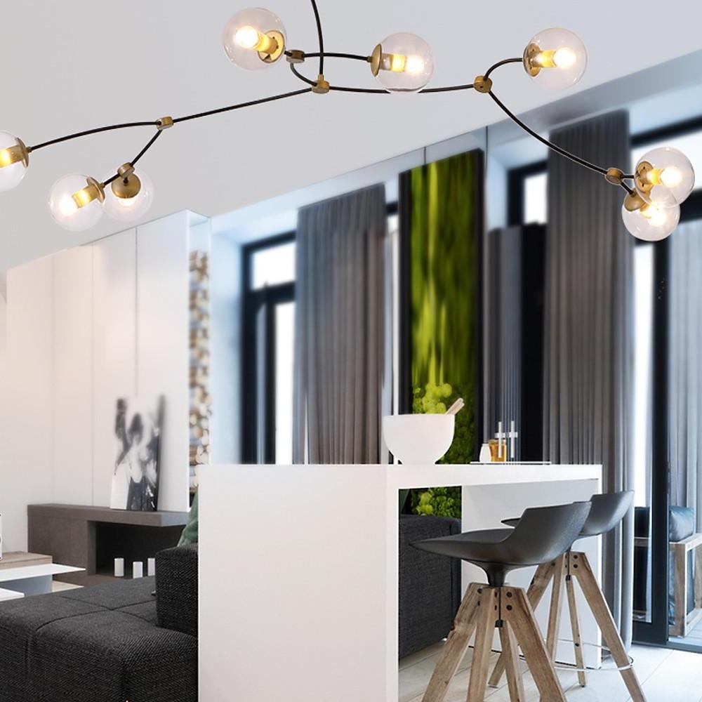 Modern 8 Light Led Chandelier With Electroplated Metal And Glass Globes
