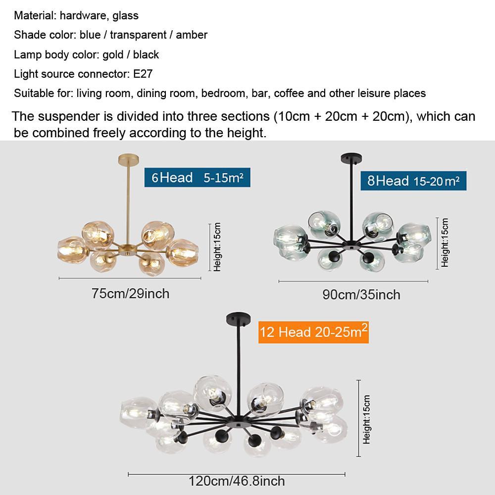 Aurelia Glass Globe Sputnik Chandelier – Nordic LED Ceiling Light