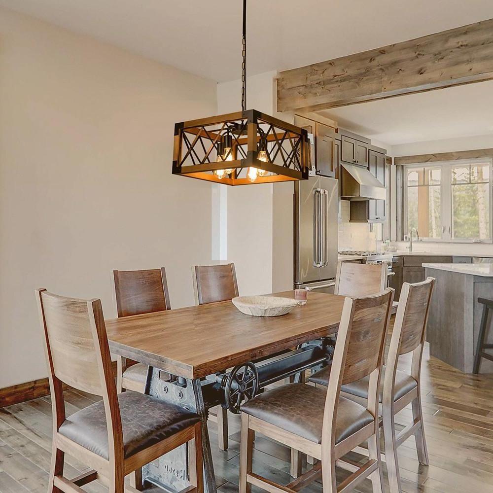 Rustic Industrial Linear Chandelier For Dining Rooms Farmhouse Rectangular Square Light Fixture