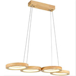 Modern Wood LED Chandelier with Four Ambient Rings for Dining and Living Spaces