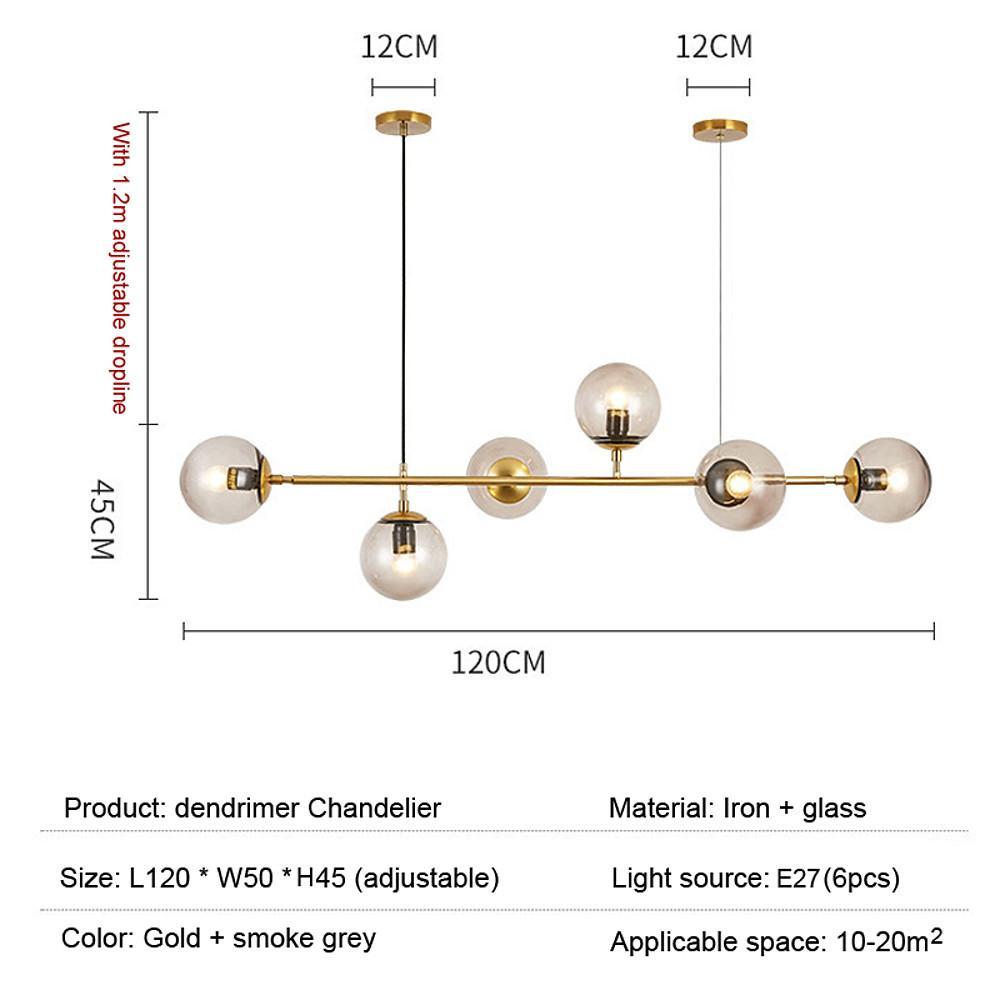 Aurora Linear Glass Globe Chandelier in Gold for Modern Dining Rooms