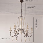 Rustic Farmhouse Wood Bead Chandelier With Teardrops Candle Style Lights