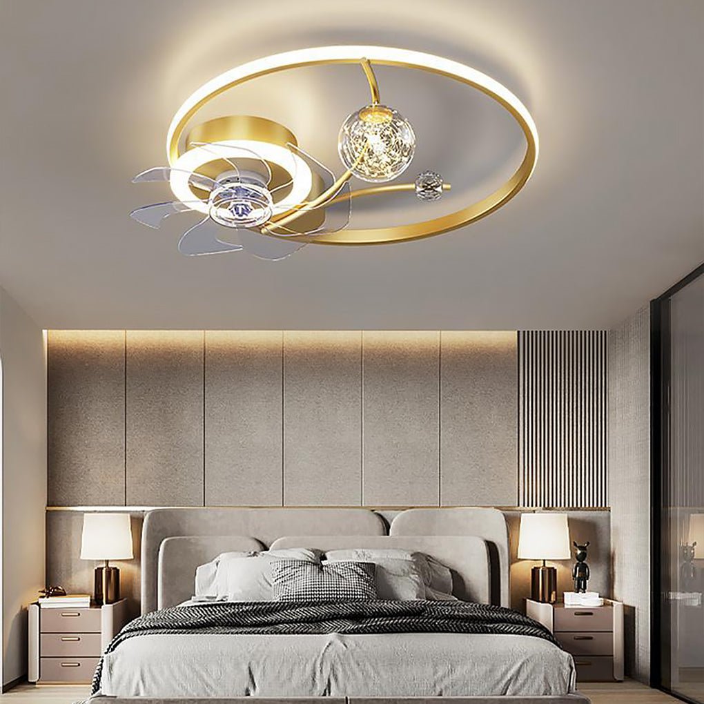 Round Flush Mount Ceiling Fan with LED Light and Remote – Modern Kids Room Fan in Black or Gold