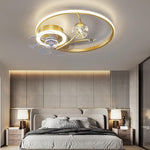Round Flush Mount Ceiling Fan with LED Light and Remote – Modern Kids Room Fan in Black or Gold