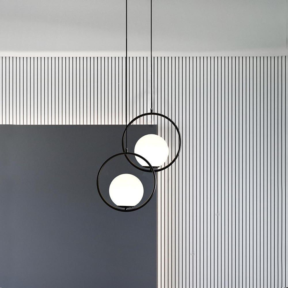 Opal Glass Ball Suspended With Circle Metal Gathering Pendant Light
