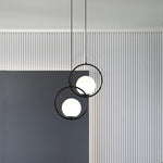 Opal Glass Ball Suspended With Circle Metal Gathering Pendant Light