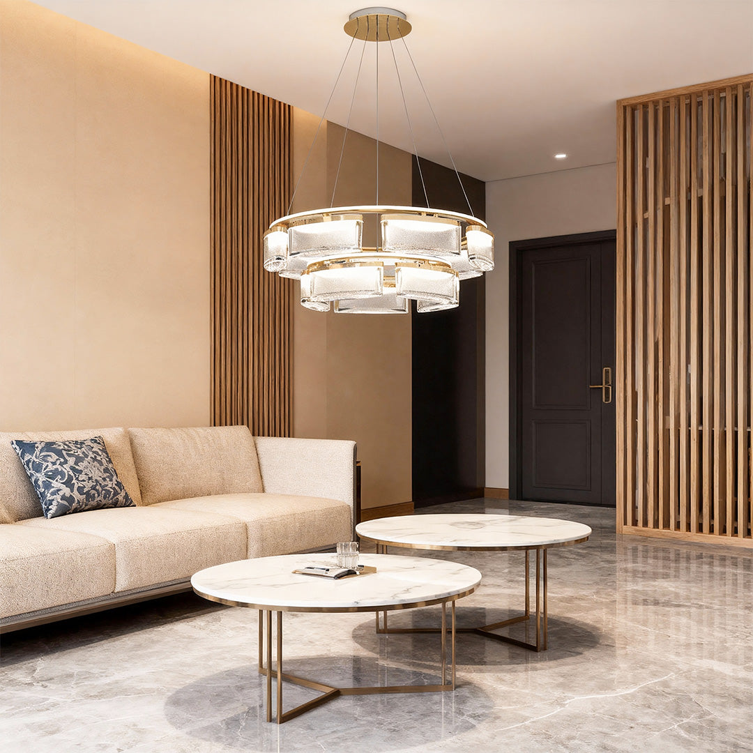 Lumina Crystal Chandelier in Gold Aluminum for Grand Interiors