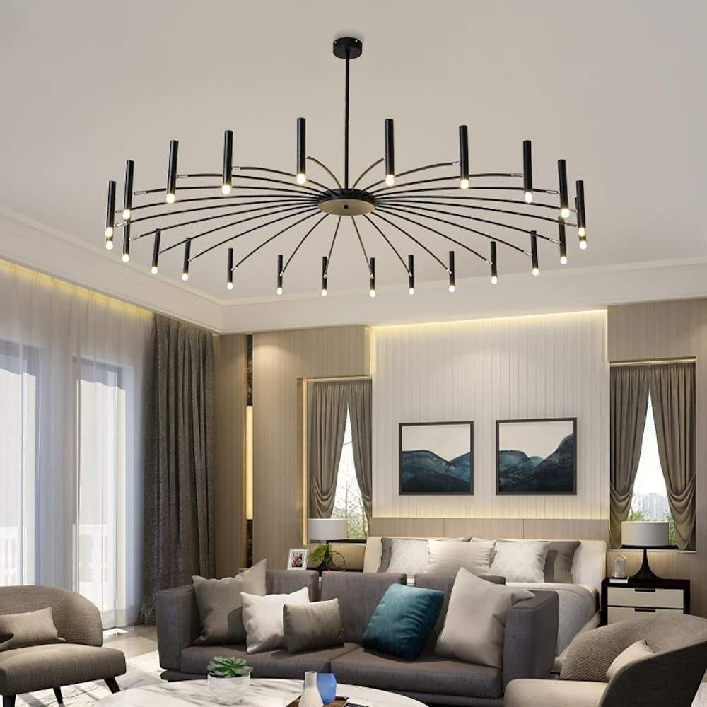 Ligmodern 24 Light Streamlined Round Chandelier 24 Led Bulbs 63 Dia Adjustable Height Black Finish