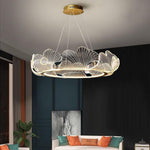 Sea Inspired Elegant Wave Round Acrylic Chandelier With Gold Finish 33Inch Wide Led Ceiling Light