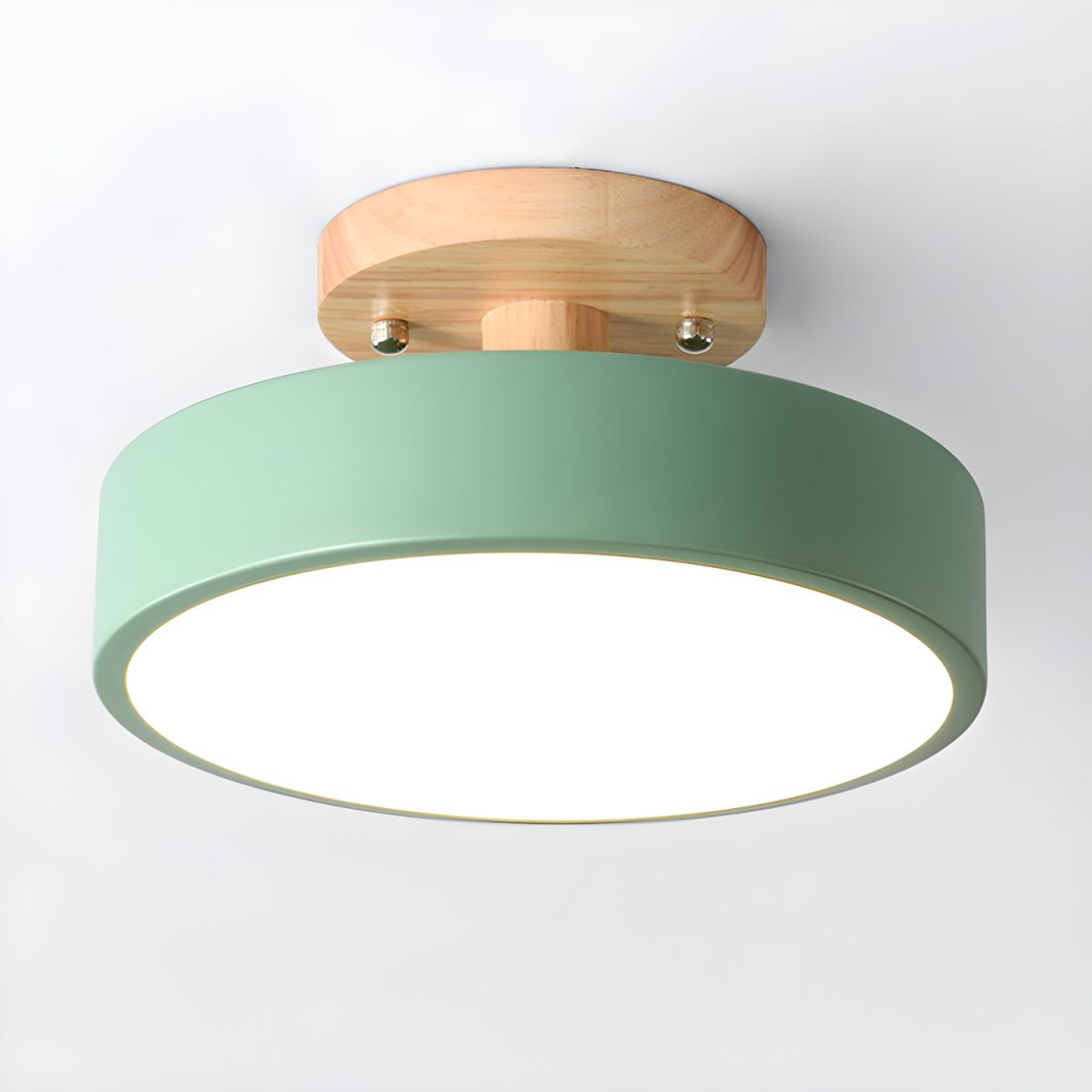 Round Semi Flush Wooden Ceiling Light