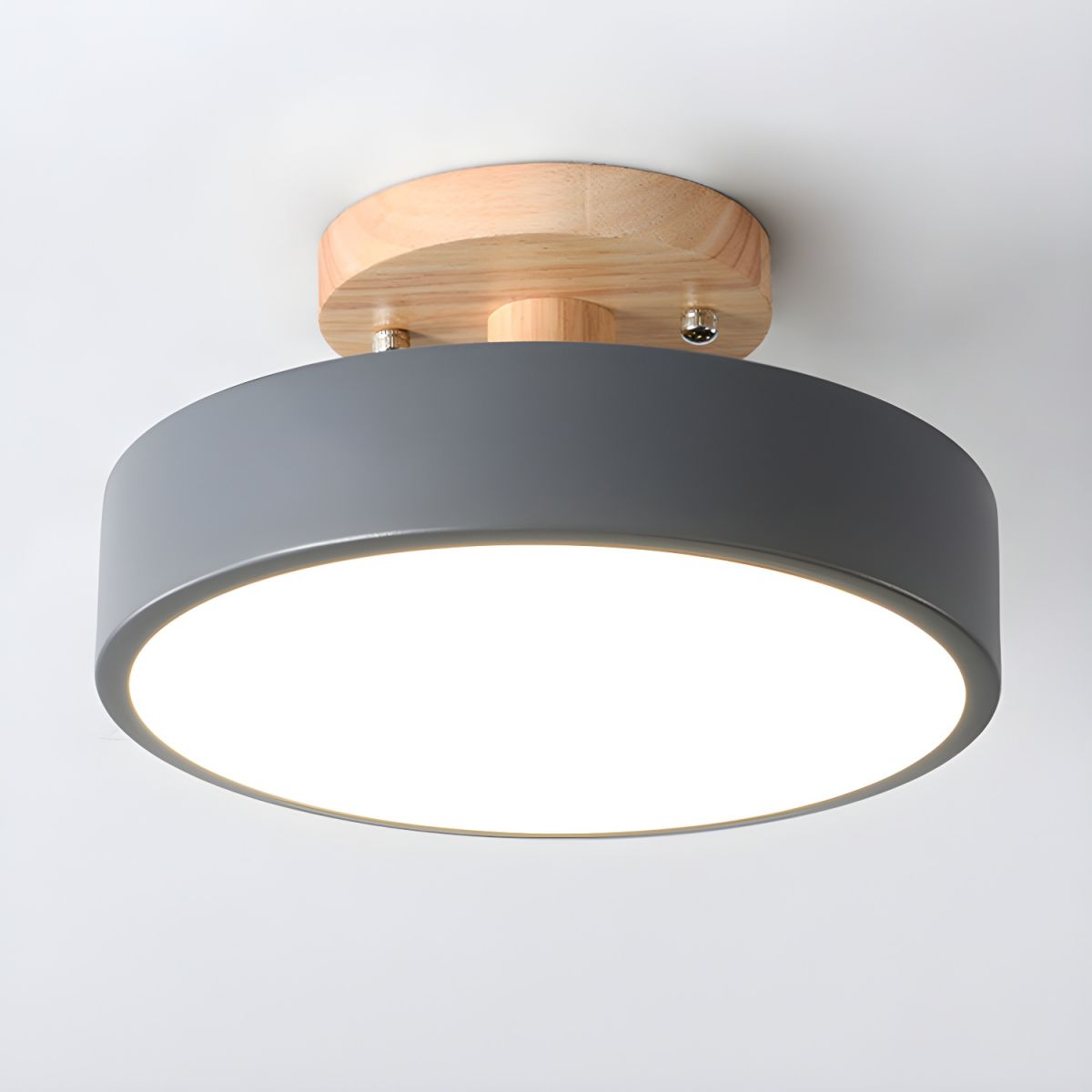 Round Semi Flush Wooden Ceiling Light