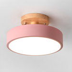 Round Semi Flush Wooden Ceiling Light