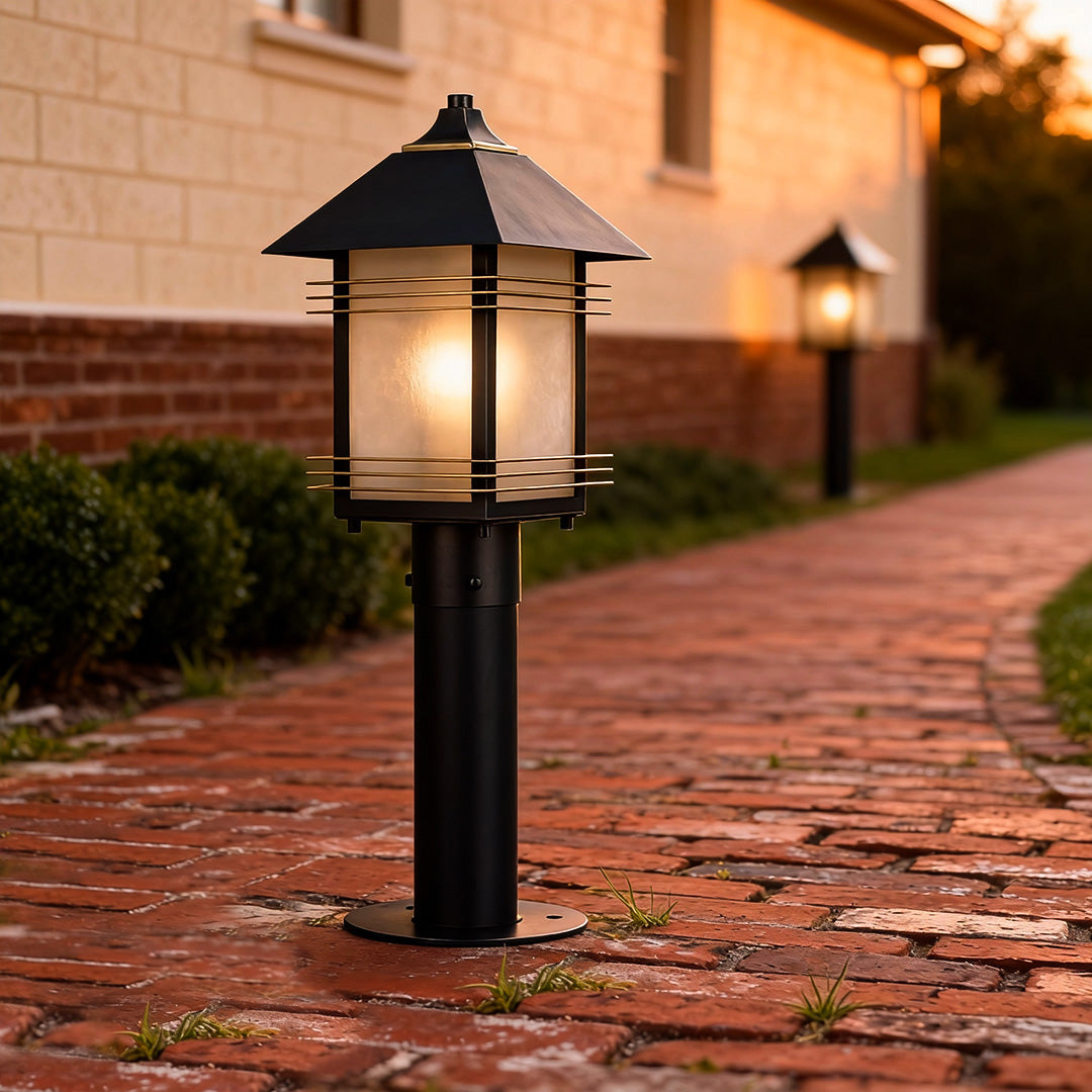 Aurea Copper Path Light with Glass Shade for Garden Walkways