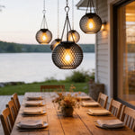 Solar-Powered Iron Lantern Hanging Lights for Outdoor Ambiance