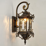 European Outdoor Wall Sconce with Gilded Aluminum Frame and Artisan Glass Shade