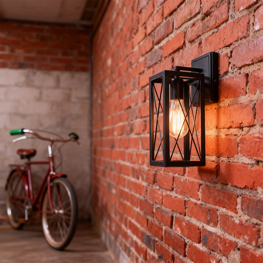 American Black Iron Lantern Wall Sconce for Vintage Industrial Interiors